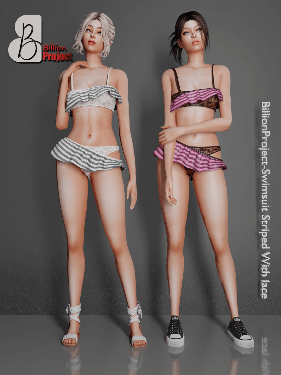 Swimsuit Striped With lace